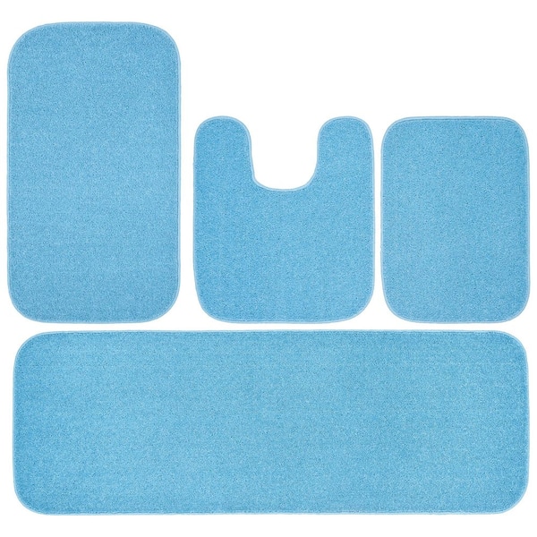Sedona Basin Blue Solid Color Plush Polypropylene Rectangle 4-Piece Bathroom Rug Set (No Lid)
