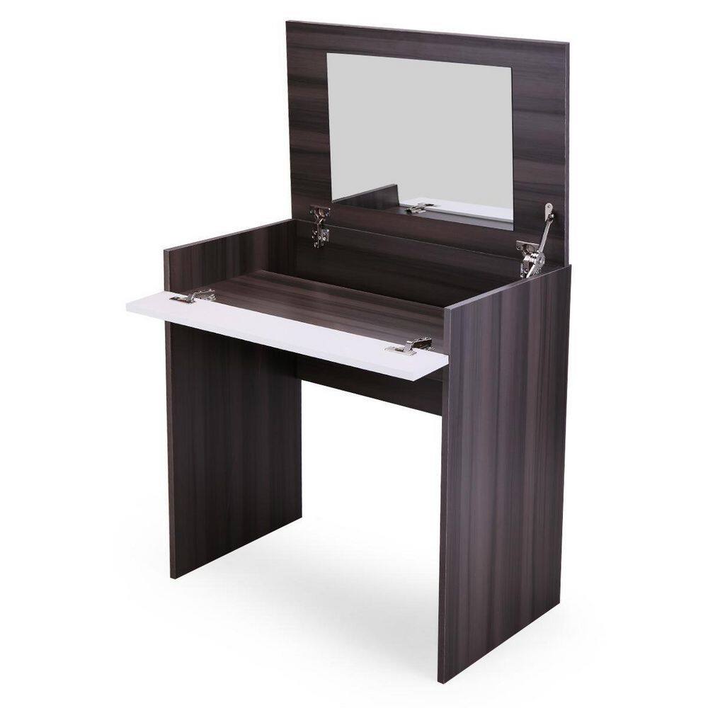 Amucolo Dark Brown Vanity Makeup Dressing Table with Flip up Mirror and Top Spacious Storage FX