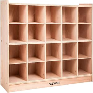 Storage Cabinet Cubes Wooden Storage Organizer 20-Cubes Storage Classroom 30.3 in. H Plywood  with Casters, Birch Color