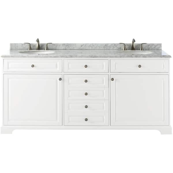 Home Decorators Collection Highclere 72 in. W x 22 in. D Double Bath Vanity in White with Carrera Marble Vanity Top in White