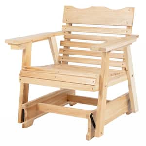 1-Person Wood Outdoor Glider Rocking Chair with High Back and Widened Armrests