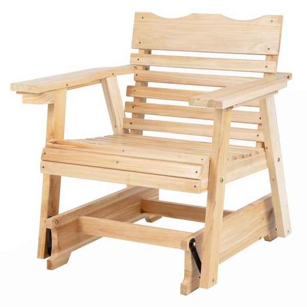 WELLFOR 1-Person Wood Outdoor Glider Rocking Chair with High Back and Widened Armrests