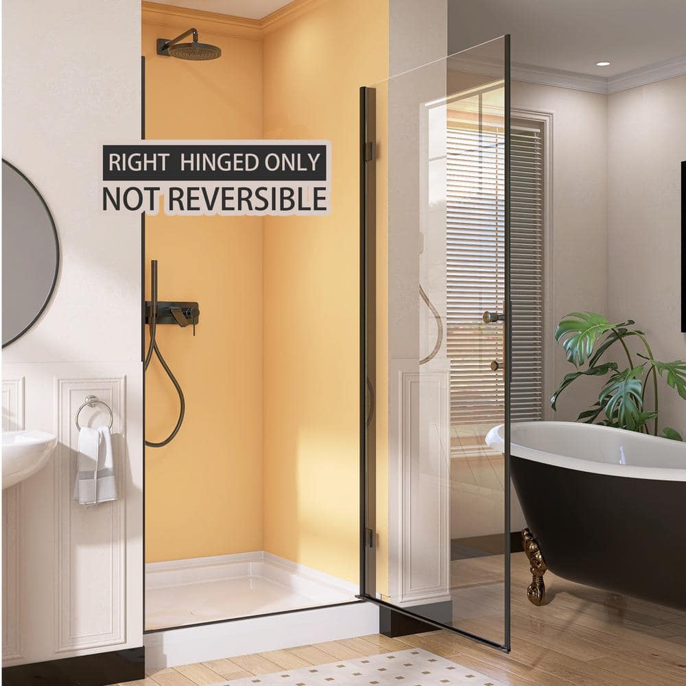 Matte Black Frameless Pivot Shower Door with Clear Glass