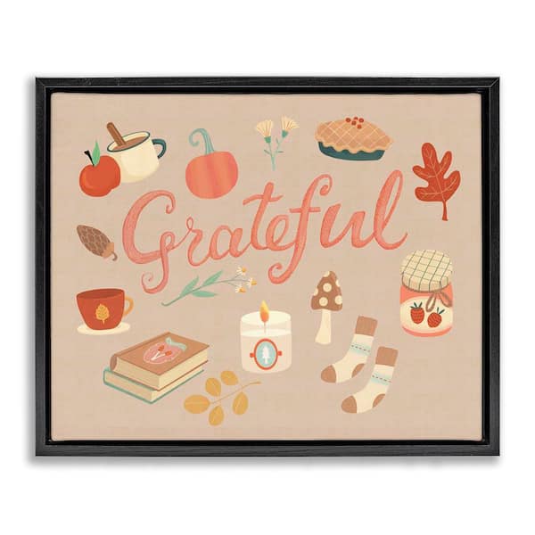 Stupell Industries Grateful Cozy Fall Essentials by Laura Watson Black Floater Frame Typography Graphic Art Print 17 in. x 21 in.