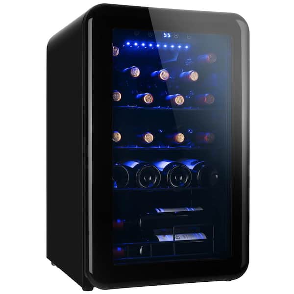 FUNKOL Black Single Zone 24-Bottle Free Standing Wine Cooler Countertop Wine Cellars Compressor System Digital Temperature