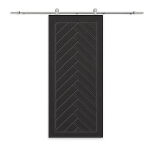 30 in. x 96 in. Black Stained Composite MDF Paneled Interior Sliding Barn Door with Hardware Kit