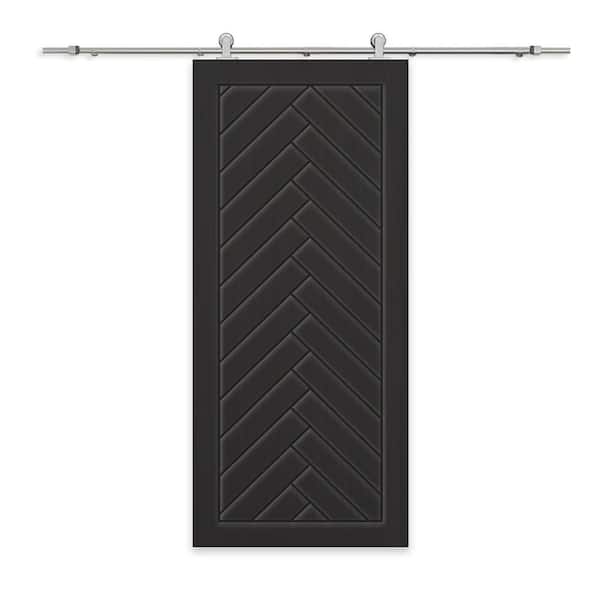 CALHOME 30 in. x 96 in. Black Painted Composite MDF Paneled Interior Sliding Barn Door with Hardware Kit