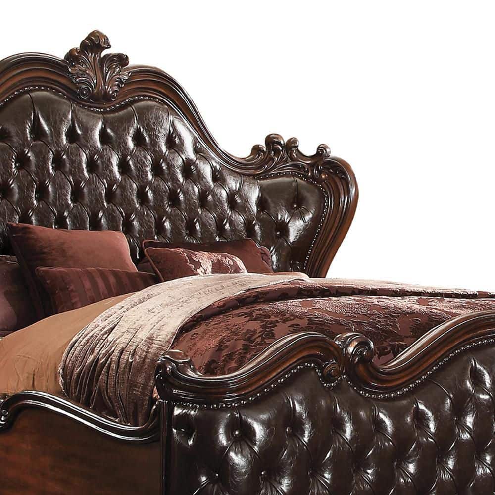 Cherry Oak California King Bed with Tufted Upholstered Headboard