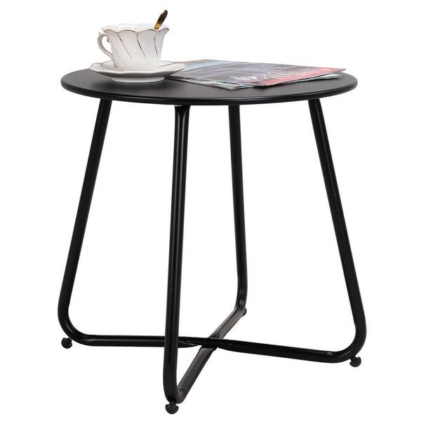 DESwan Black Round Steel Outdoor Side Table BSC-ZY001-BK - The Home Depot