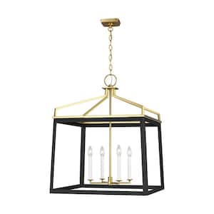 Carlow 24 in. W x 31 in. H 4-Light Midnight Black Indoor Dimmable Extra Large Lantern Chandelier with No Bulbs Included