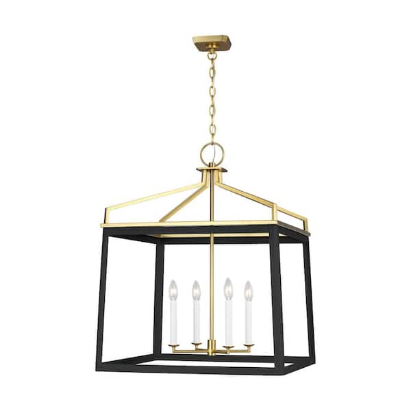 Generation Lighting Carlow 24 in. W x 31 in. H 4-Light Midnight Black Indoor Dimmable Extra Large Lantern Chandelier with No Bulbs Included