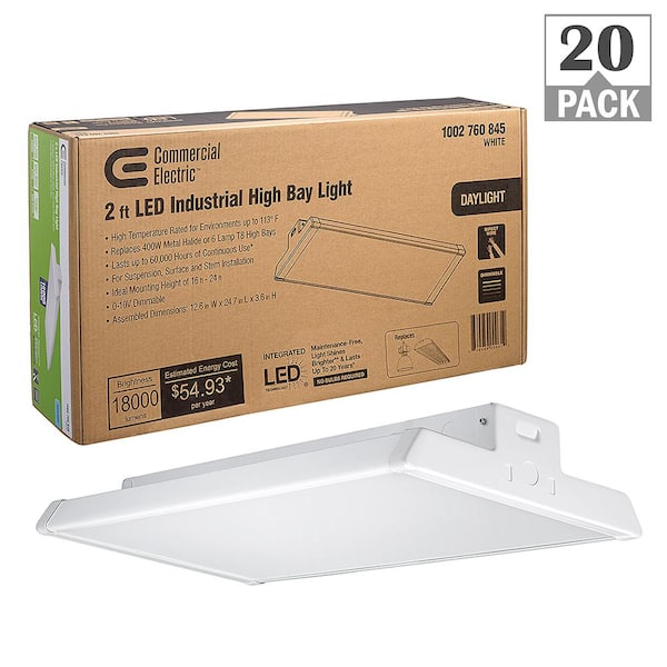 Commercial Electric 2 ft. 400-Watt Equivalent 18,000 Lumens Integrated LED Dimmable White High Bay Light 120-277V (20-Pack)