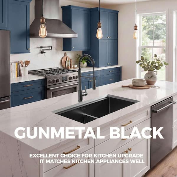 Glacier Bay 33 in. Undermount Double Bowl 18 Gauge Gunmetal Black