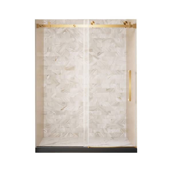 60 in. W x 76 in. H Sliding Frameless Shower Door in Brushed Gold Finish with Tempered Glass