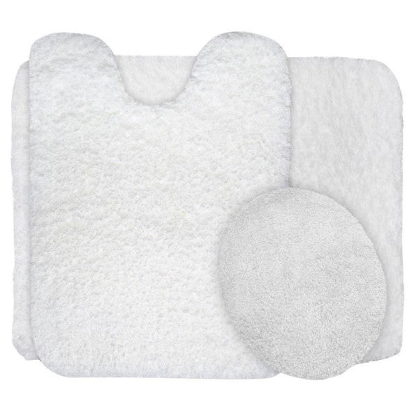Lavish Home White 19.5 in. x 24 in. Super Plush Non-Slip 3-Piece Bath Rug Set
