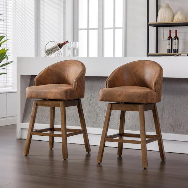 Magic Home Set of 2 Swivel Counter Height Bar Stools Accent Chairs with Footrest for Kitchen, Dining Room, Brown