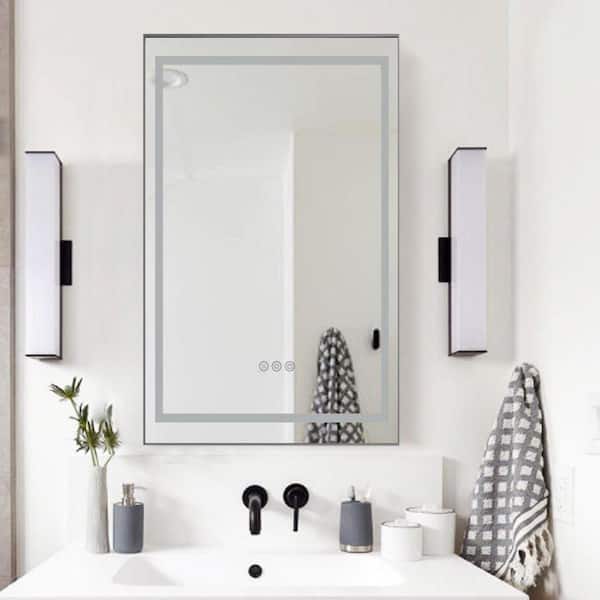 20 in. W x 32 in. H Rectangular Aluminum Framed Backlit and Front Light LED Wall Bathroom Vanity Mirror in Gun Grey