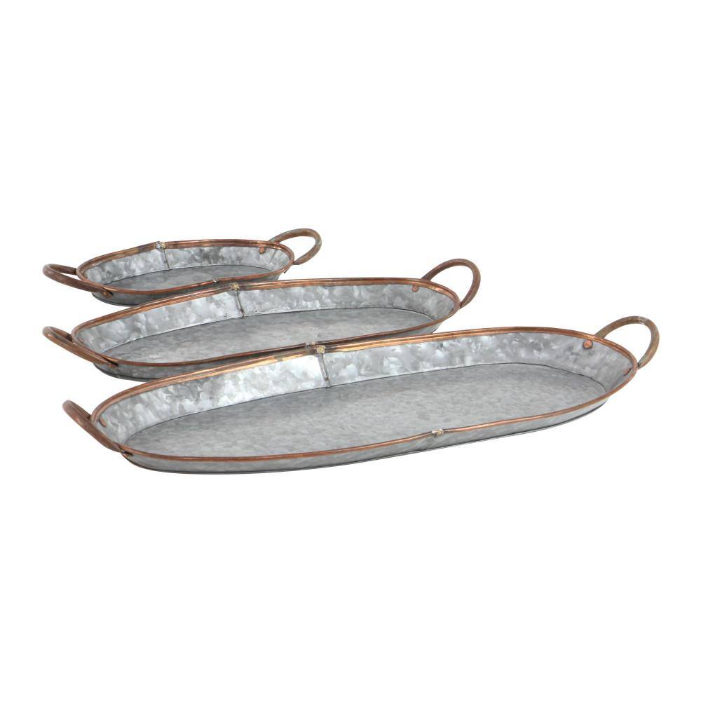 Set of 3 Oval Galvanized Metal Decorative Trays