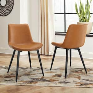 Abraham 31.5 in. Whiskey Brown Faux Leather With Bentwood Upholstered Seat Metal Legs Kitchen Dining Room Chair Set of 2