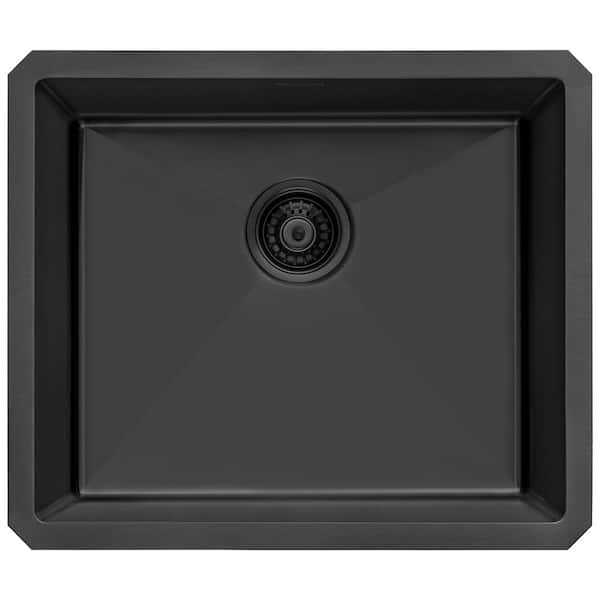 Ruvati Terraza 21 in. Undermount SIngle Bowl 16-Gauge Stainless Steel Bar Prep Kitchen Sink in Black with Rounded Corners