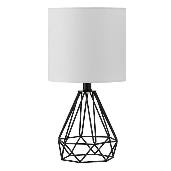 15.5 in. Black Modern Cage Table Lamp with White Fabric Shade