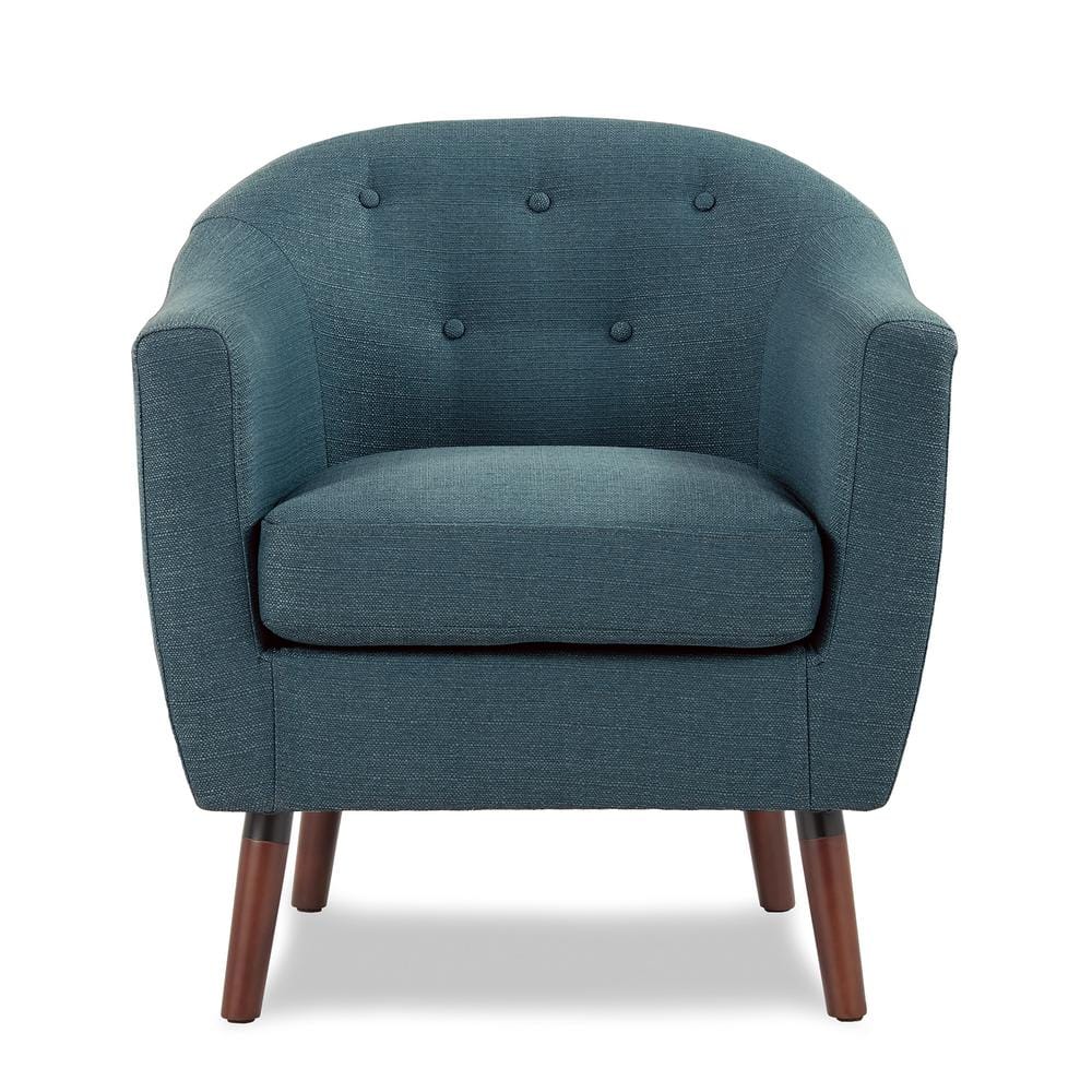 Scandinavian Blue Barrel Accent Chair in Solid Wood