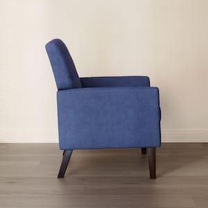 Navy Blue and Walnut Mid Century Modern Button Tufted Accent Chair with Wood Legs (Set of 2)