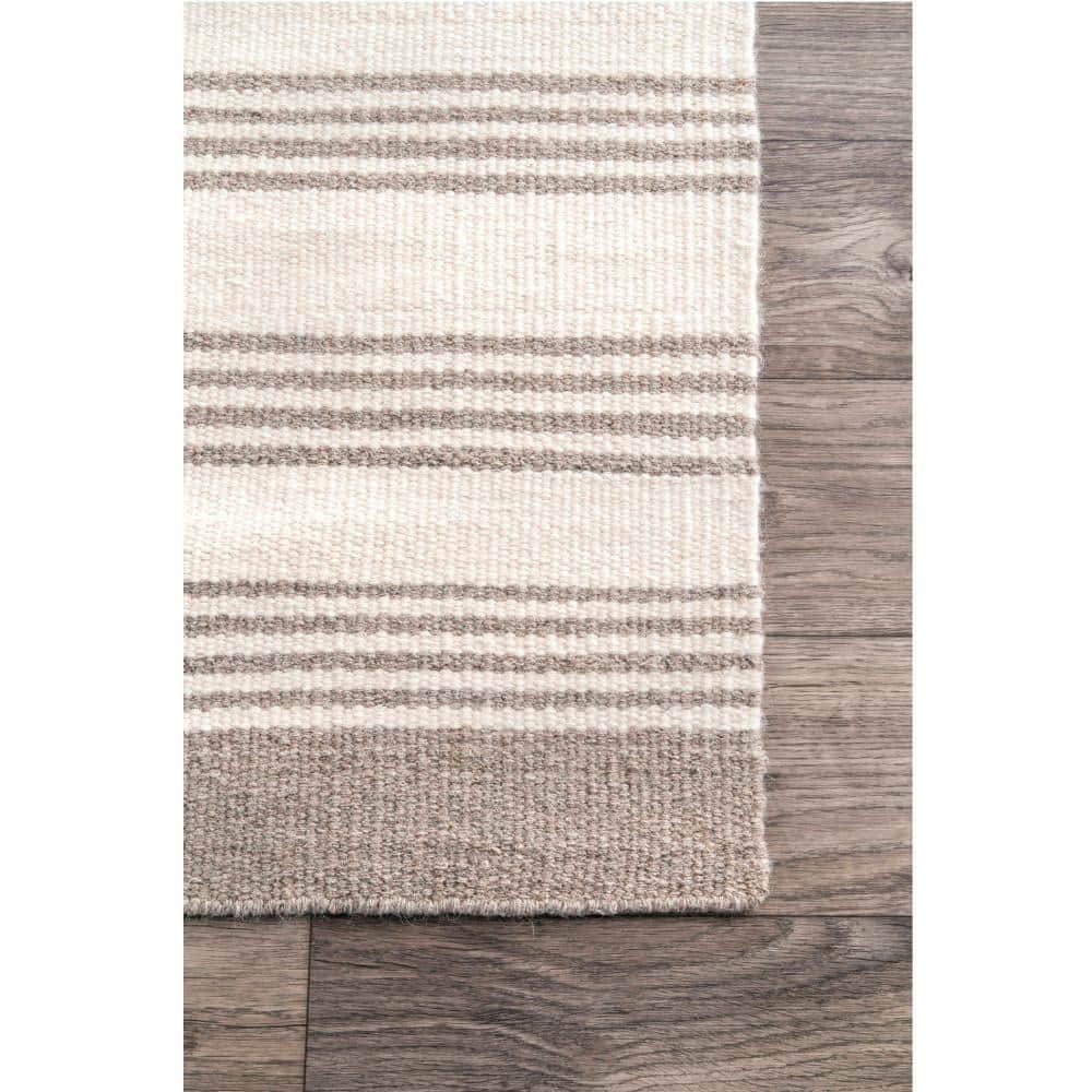 Beige and Black Striped Wool Flat Woven 4' x 6' Area Rug
