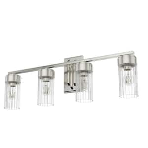 Gatz 31.5 in. 4-Light Brushed Nickel Vanity Light with Ribbed Glass Shades