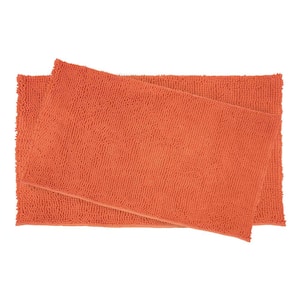 Plush Shag Chenille Coral 21 in. x 34 in. and 17 in. x 24 in. 2-Piece Bath Mat Set
