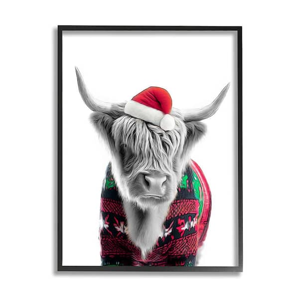 Stupell Industries Cow in Christmas Sweater by Annalisa Latella 1 Piece Framed Graphic Print Animal Poster Art Print 20 in. x 16 in.