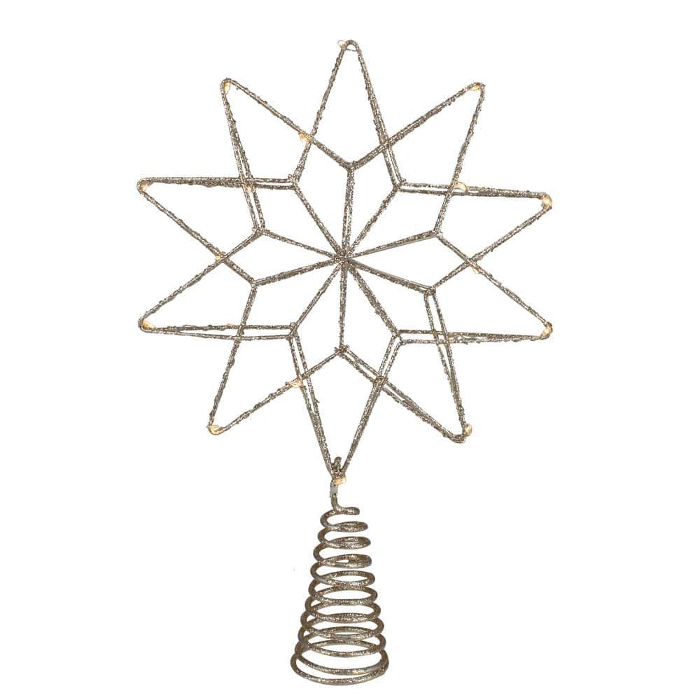 Northlight 12 in. LED Lighted B/O Gold Glittered Geometric Star Tree Topper - White Lights