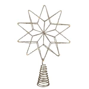 12 in. LED Lighted B/O Gold Glittered Geometric Star Tree Topper - White Lights