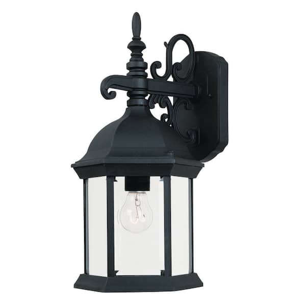 Erving Black 1-Light Outdoor Line Voltage Hardwired Porch Light Wall Sconce with No Bulb Included
