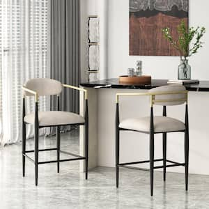 Boise 37.25 in. Low Back Beige and Black Wood Counter Stool (Set of 2) Extra Tall