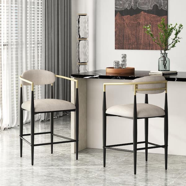 Boise 37.25 in. Low Back Beige and Black Wood and Metal Frame Counter Stool (Set of 2) Extra Tall