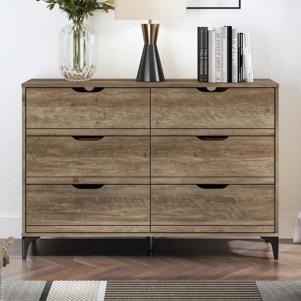 GALANO Lilay 6-Drawer Oak 46.5 in. Dresser