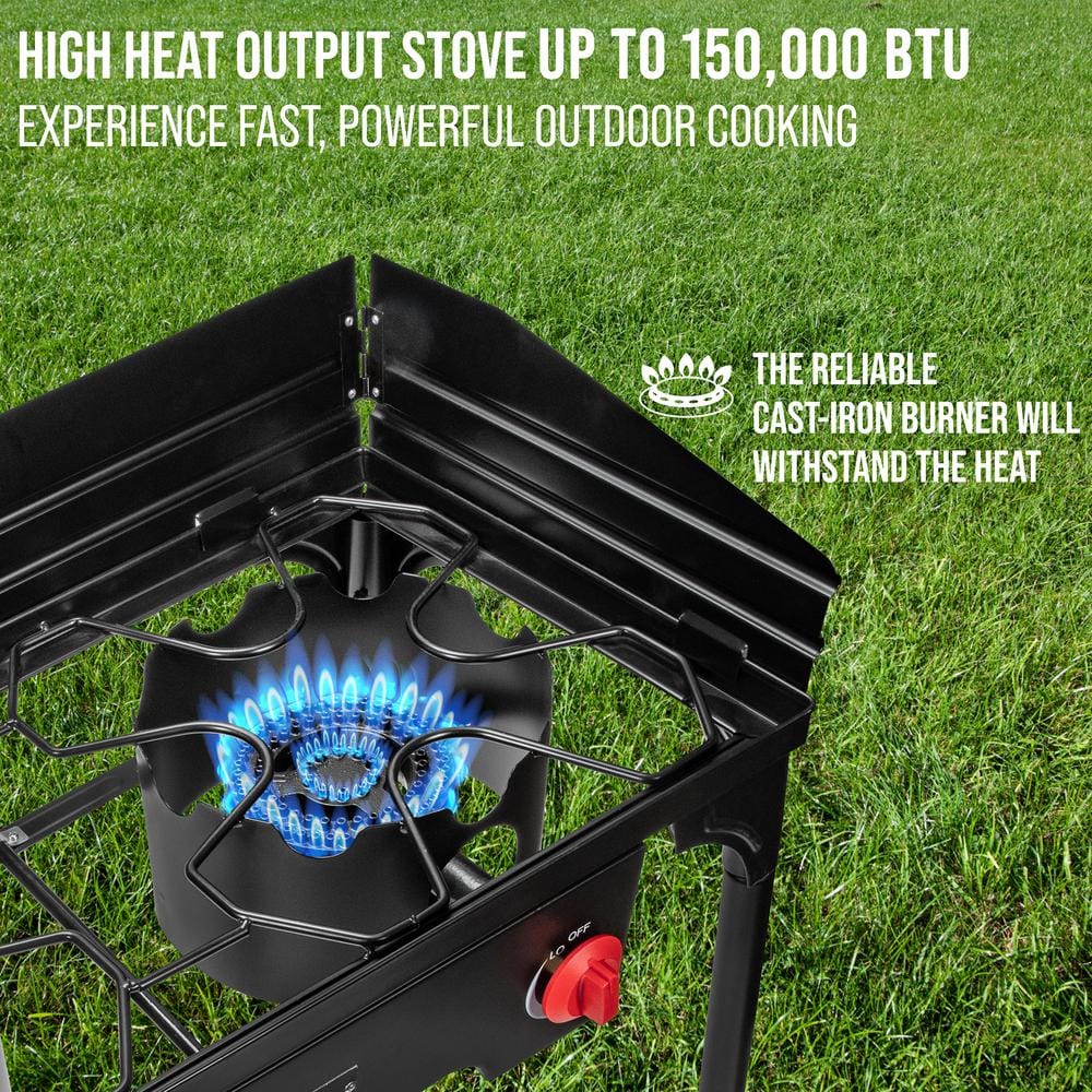 Hike Crew Black Cast Iron Double Burner Gas Camping Stove