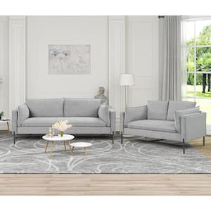 Modern 2-Piece Straight Linen Fabric Top Gray Sofa Set (2 plus 3 Seat)