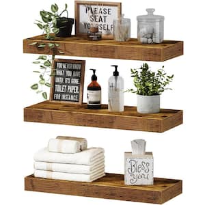 15.7 in. W x 6.7 in. D Brown Floating Decorative Wall Shelf Bathroom Shelf Kitchen Farmhouse Small Book Shelf, Set of 3