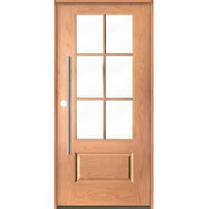 Farmhouse Faux Pivot 36 in. x 80 in. 6-Lite Right-Hand/Inswing Clear Glass Teak Stain Fiberglass Prehung Front Door