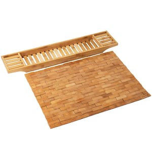 Bali Collection, Luxury Bath Caddy and Bath Mat Set, Luxury Roll Up Bamboo Shower Bath Mat is 23.5 x 16.5, Brown