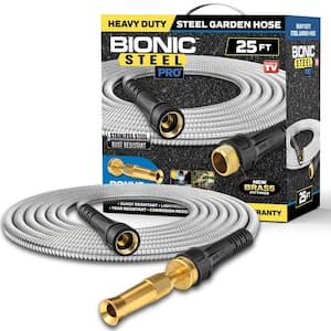 Pro 5/8 in. x 25 ft. Heavy-Duty Stainless Steel Garden Hose with Brass Fitting