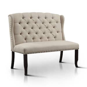 Anthus Beige Nailhead Button Tufted High Back Bench