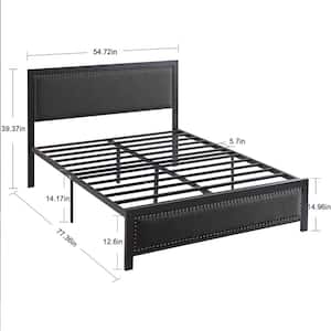 Metal Bed Frame with Black Linen Upholstered Headboard, Platform Bed with 12.6 in. Under Bed Storage and Nailhead, Full