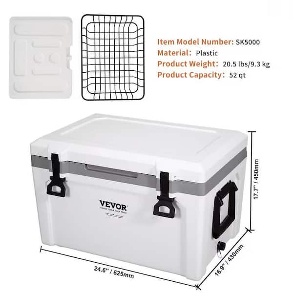 52 qt. Insulated Portable Chest Cooler in White, Food Beverage