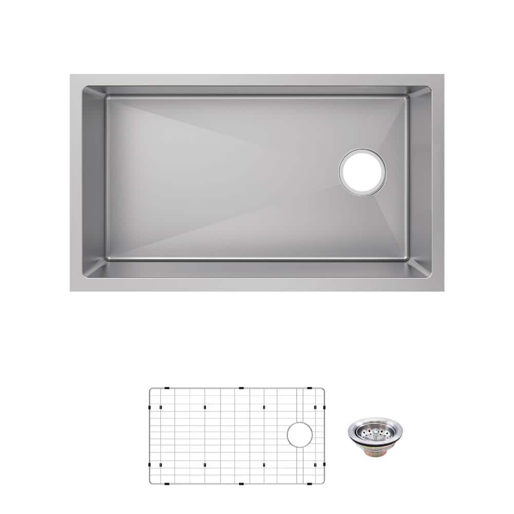 Tight Radius 31 in. Undermount Single Bowl 18 Gauge Stainless Steel Kitchen Sink with Spring Neck Faucet price history on PriceWatchPro