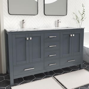 Anneliese 60 in. W x 21 in. D x 35 in. H Double Sink Freestanding Bath Vanity in Charcoal Gray with Carrara Marble Top