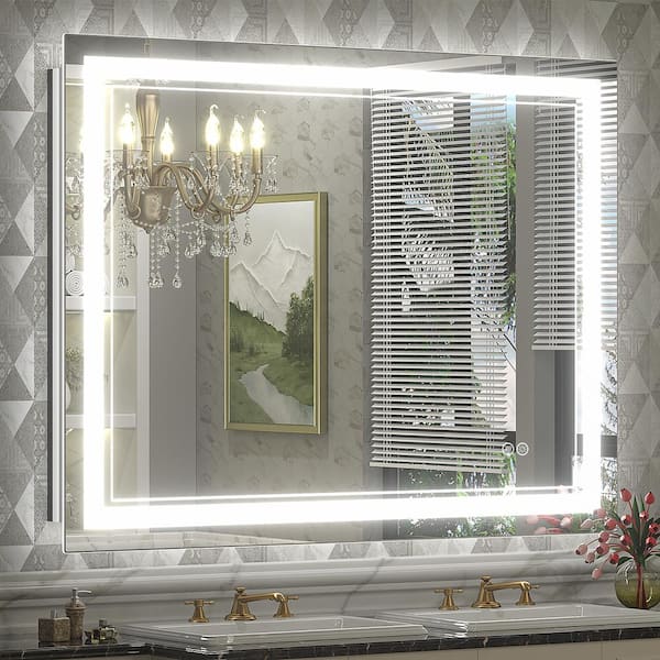 Apmir 48 in. W x 36 in. H Rectangular Frameless 192 LEDs/m Front Lighted Anti-Fog Tempered Glass Wall Bathroom Vanity Mirror