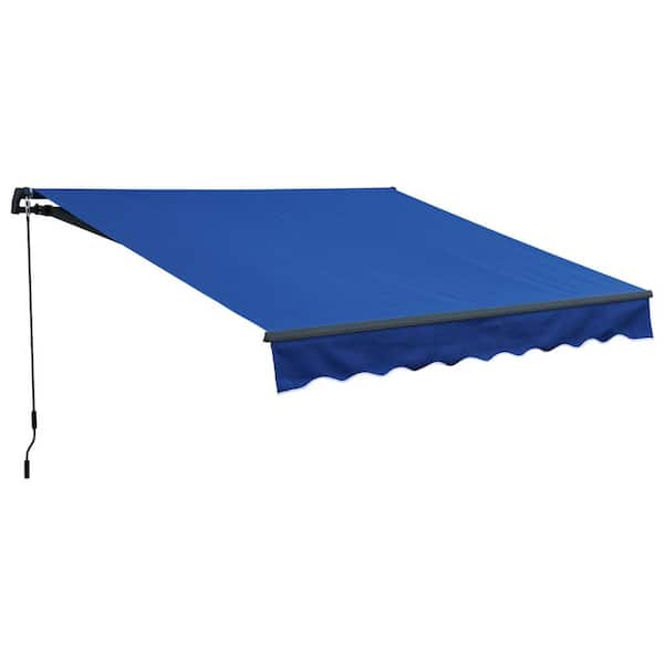 Aoodor 10 ft. x 8 ft. Metal Manual Patio Retractable Awnings 98.42 in. Projection in Blue